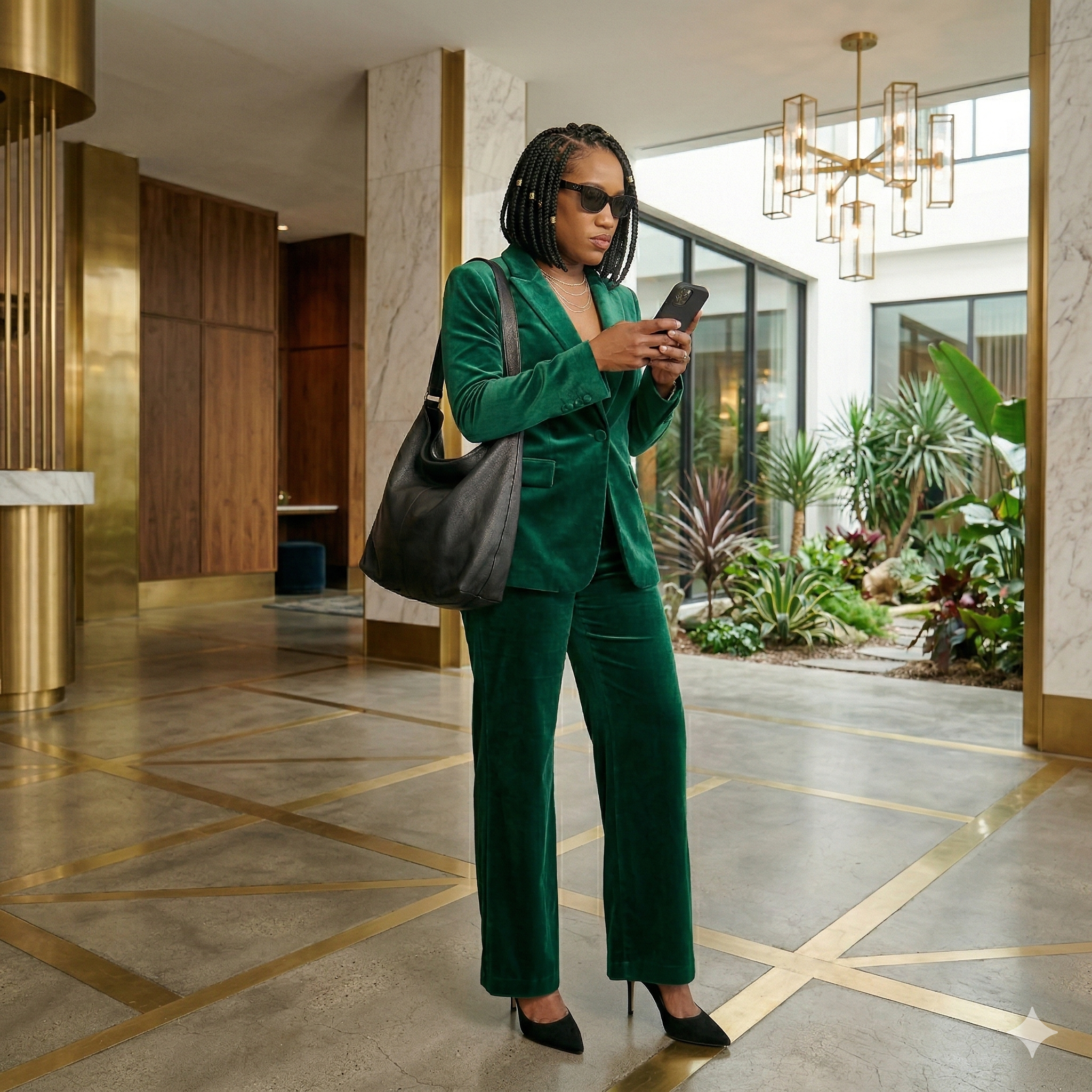 Model in Emerald Velvet Suit