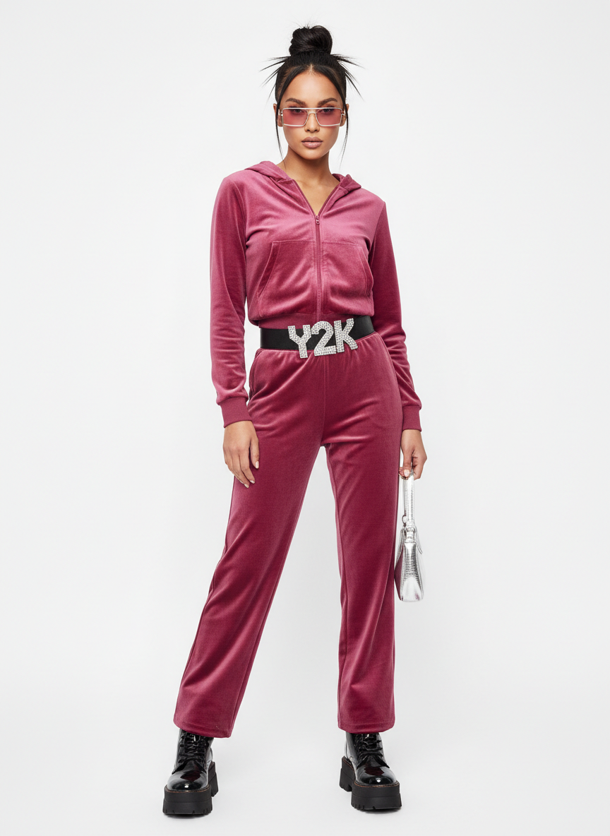 Y2K Fashion Look 2 - pink velour tracksuit